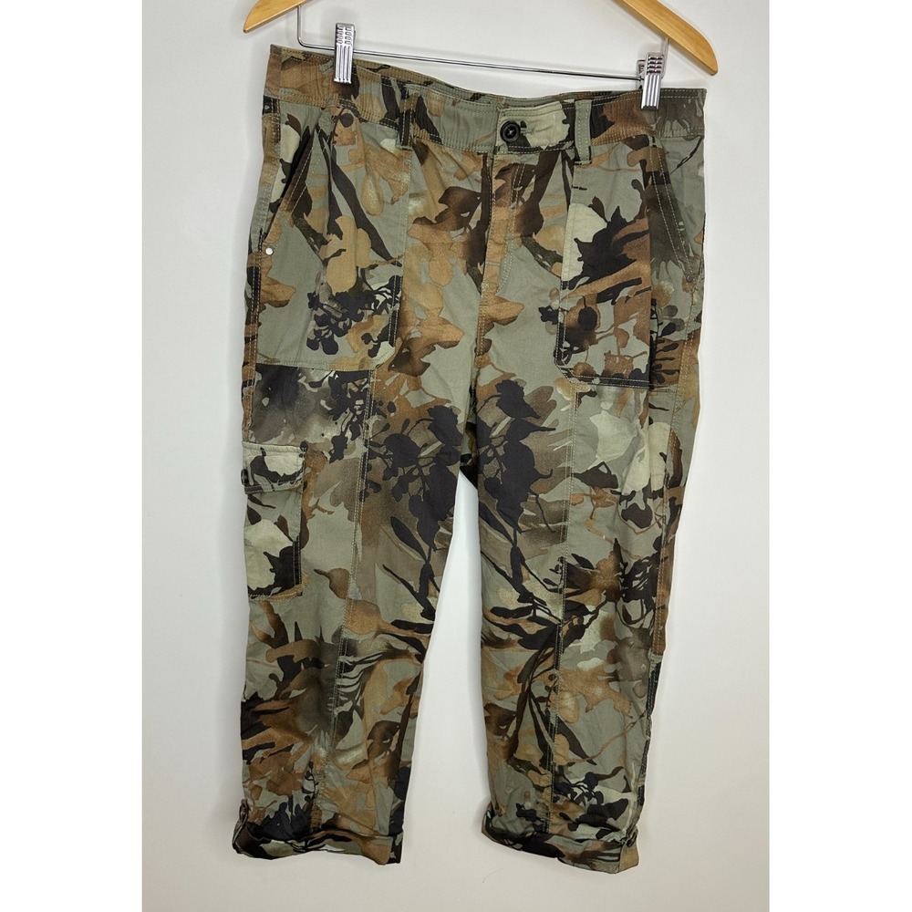 Chico's Utility Camouflage Crop Pants Green Brown Camo Sz 2 US 12 Cargo Pockets - Picture 14 of 14